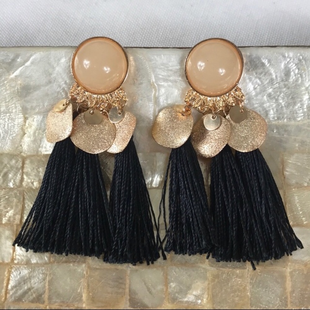 🌴Black Tassel Boho Tassel Earrings